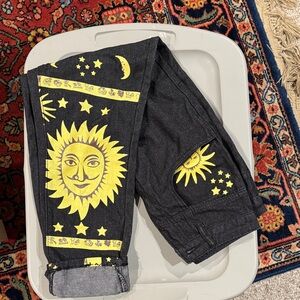 Black Jeans with Yellow Sun and Moon Design